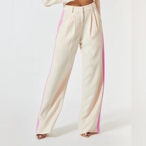 Rinascimento | cream and neon pink wide leg trouser pants | L